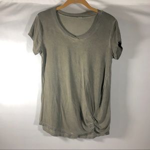 Olive Green shirt scoop neck t w/side scrunch
